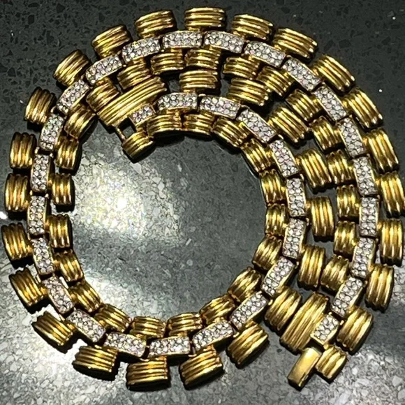 IVANA TRUMP vintage HUGE Gold Crystal Diamond tennis Statement necklace jewelry - Picture 7 of 9